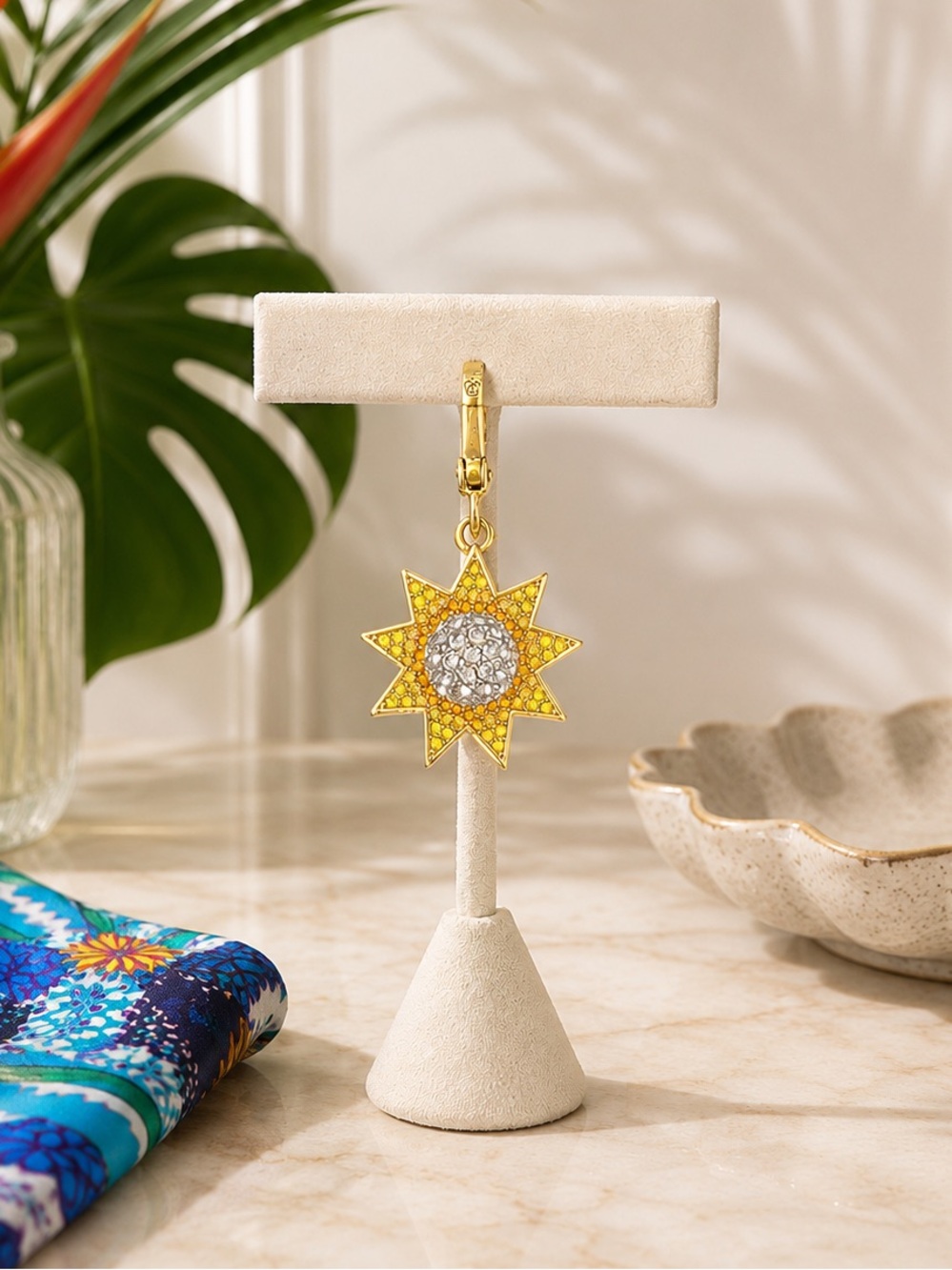 Juicy Couture Gold Starburst Crystal Charm - Yellow, Orange and Clear Pave